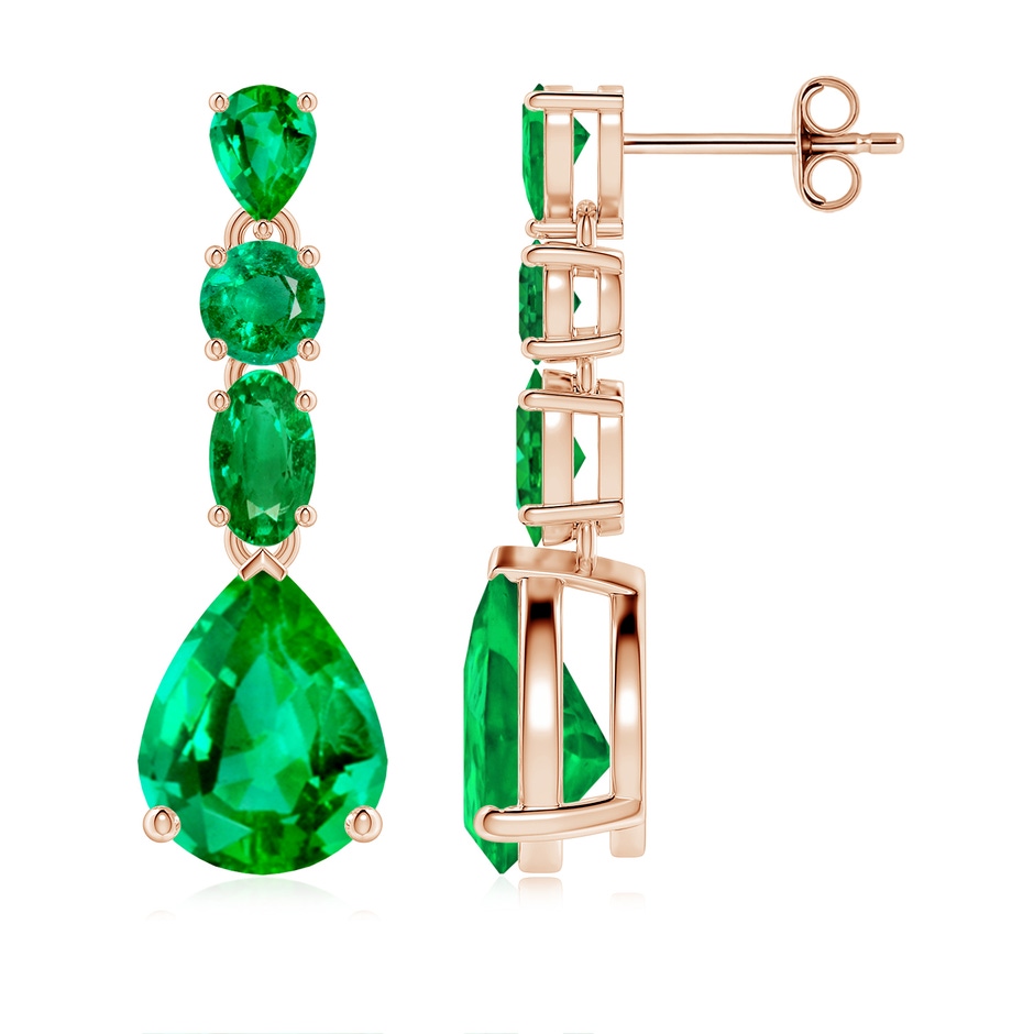 9x7mm AAA Multi-Shape Emerald Dangle Earrings in Rose Gold 