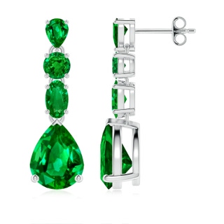 9x7mm AAAA Multi-Shape Emerald Dangle Earrings in P950 Platinum