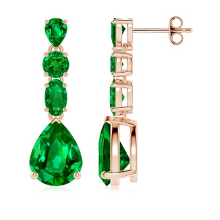 9x7mm AAAA Multi-Shape Emerald Dangle Earrings in Rose Gold
