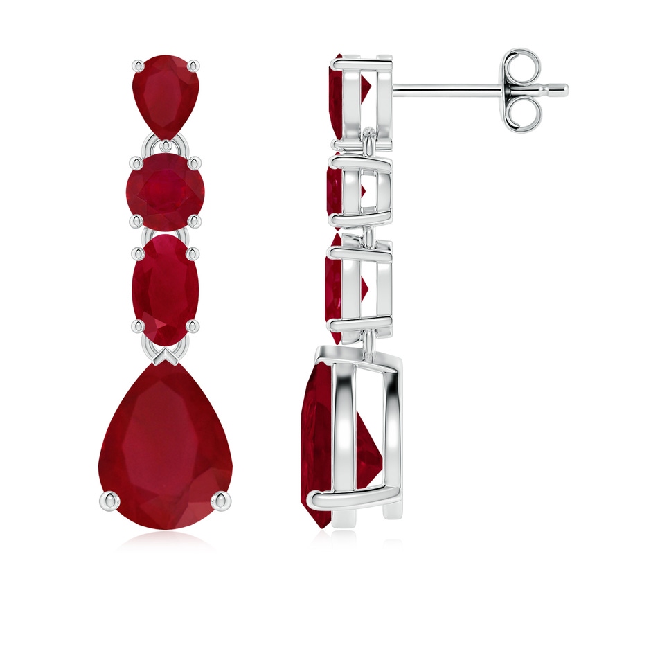 8x6mm AA Multi-Shape Ruby Dangle Earrings in White Gold 