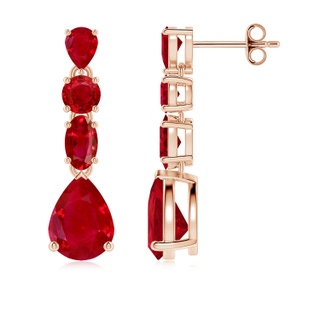 8x6mm AAA Multi-Shape Ruby Dangle Earrings in Rose Gold