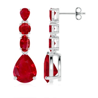 9x7mm AAA Multi-Shape Ruby Dangle Earrings in P950 Platinum