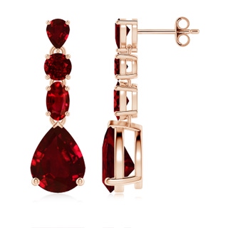 9x7mm AAAA Multi-Shape Ruby Dangle Earrings in Rose Gold