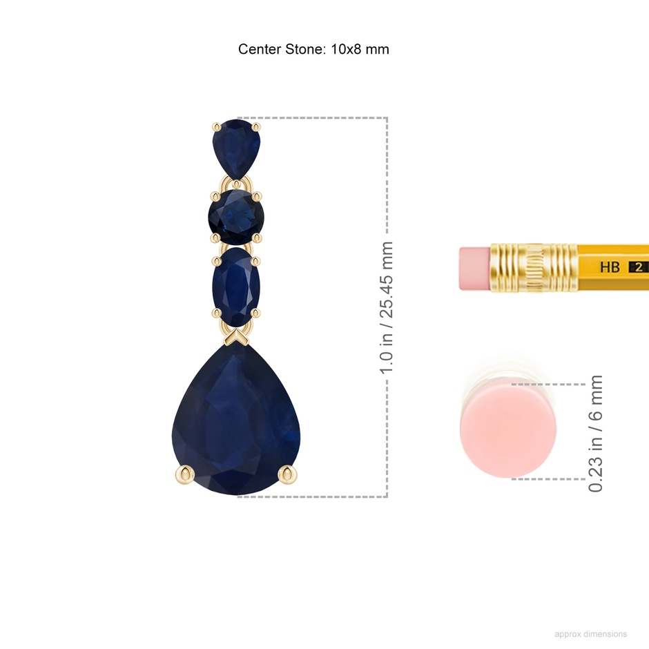 10x8mm A Multi-Shape Blue Sapphire Dangle Earrings in Yellow Gold ruler