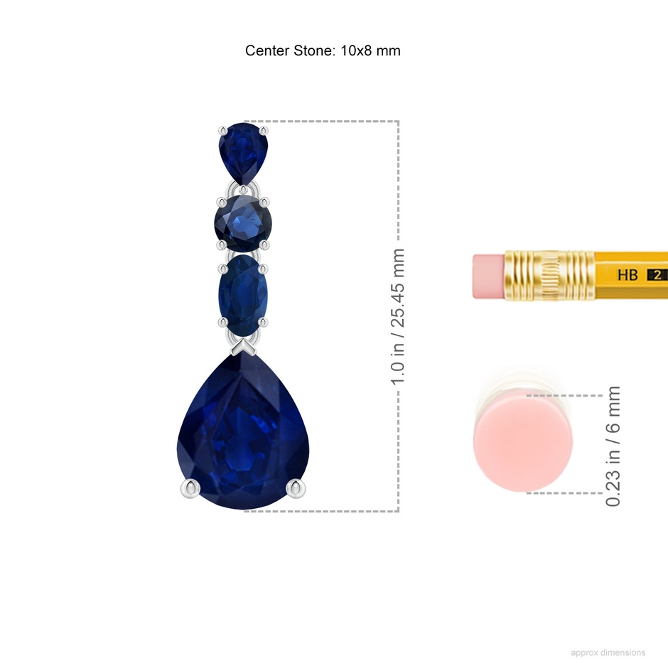 10x8mm AA Multi-Shape Blue Sapphire Dangle Earrings in P950 Platinum ruler