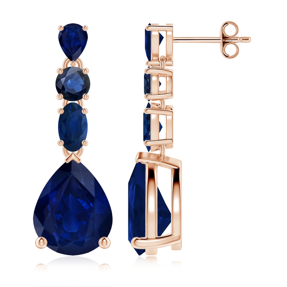 10x8mm AA Multi-Shape Blue Sapphire Dangle Earrings in Rose Gold 