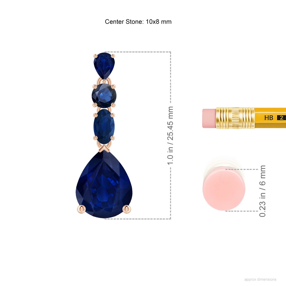 10x8mm AA Multi-Shape Blue Sapphire Dangle Earrings in Rose Gold ruler