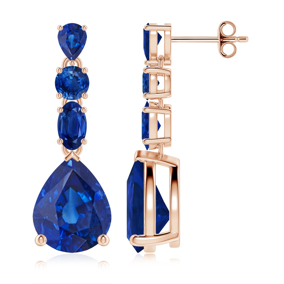 10x8mm AAA Multi-Shape Blue Sapphire Dangle Earrings in Rose Gold 