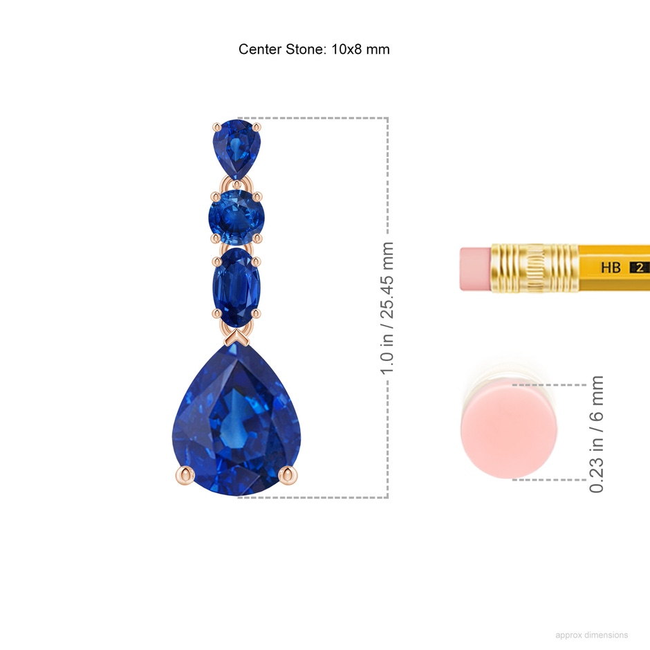 10x8mm AAA Multi-Shape Blue Sapphire Dangle Earrings in Rose Gold ruler