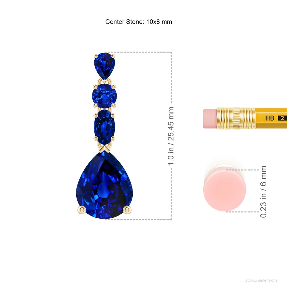 10x8mm AAAA Multi-Shape Blue Sapphire Dangle Earrings in Yellow Gold ruler