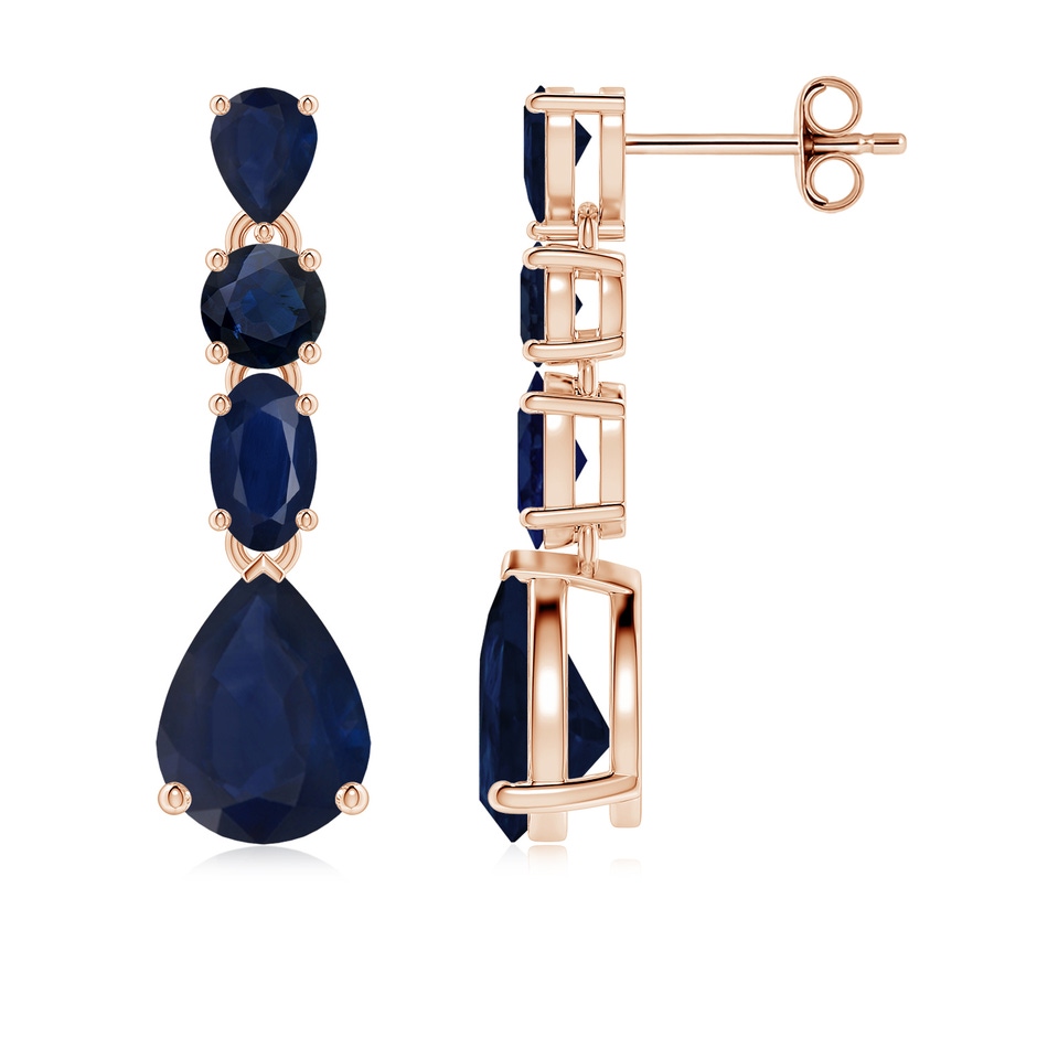 8x6mm A Multi-Shape Blue Sapphire Dangle Earrings in Rose Gold 