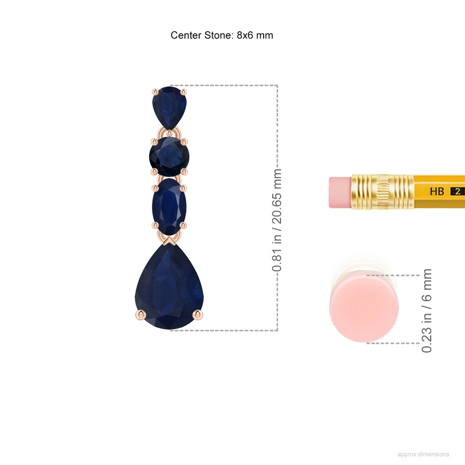8x6mm A Multi-Shape Blue Sapphire Dangle Earrings in Rose Gold ruler