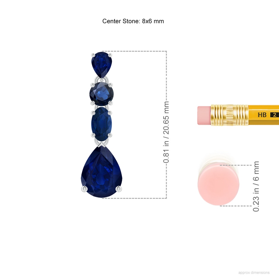 8x6mm AA Multi-Shape Blue Sapphire Dangle Earrings in White Gold ruler