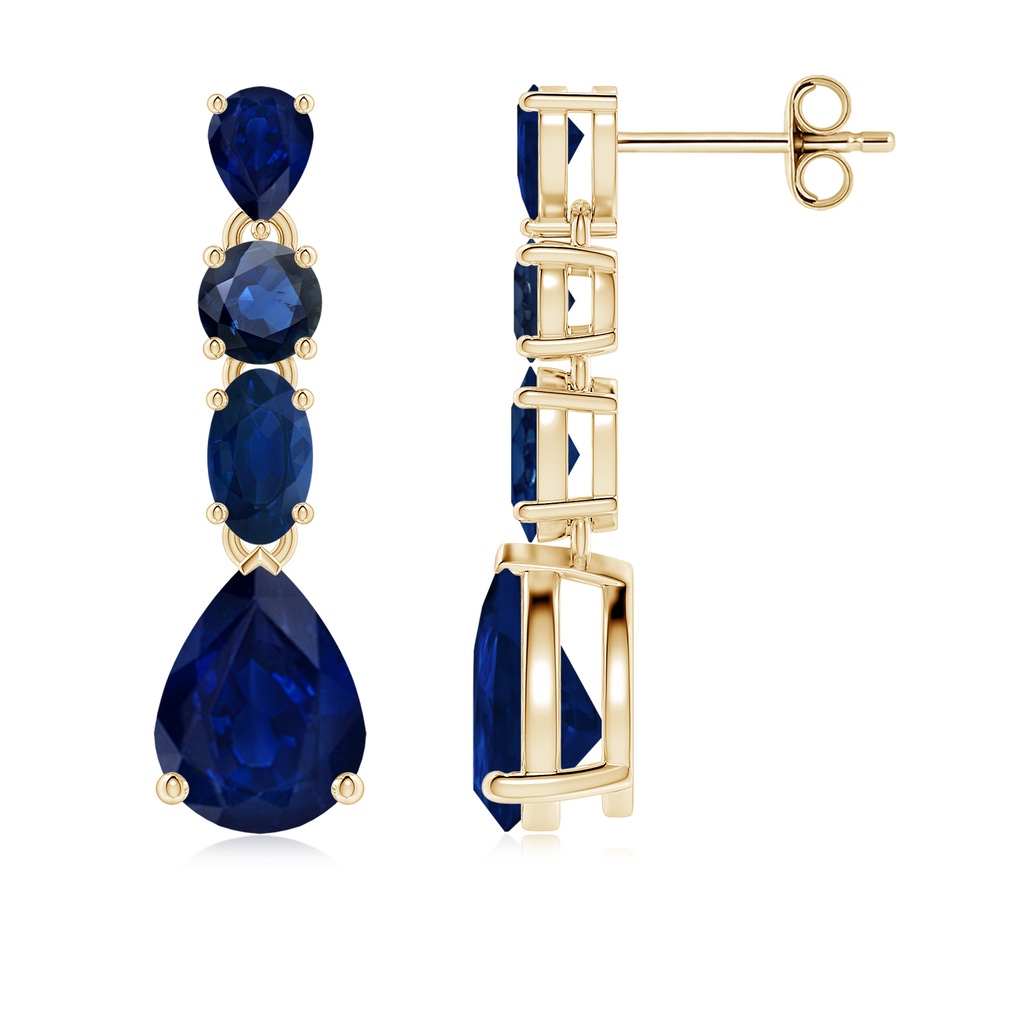 8x6mm AA Multi-Shape Blue Sapphire Dangle Earrings in Yellow Gold 