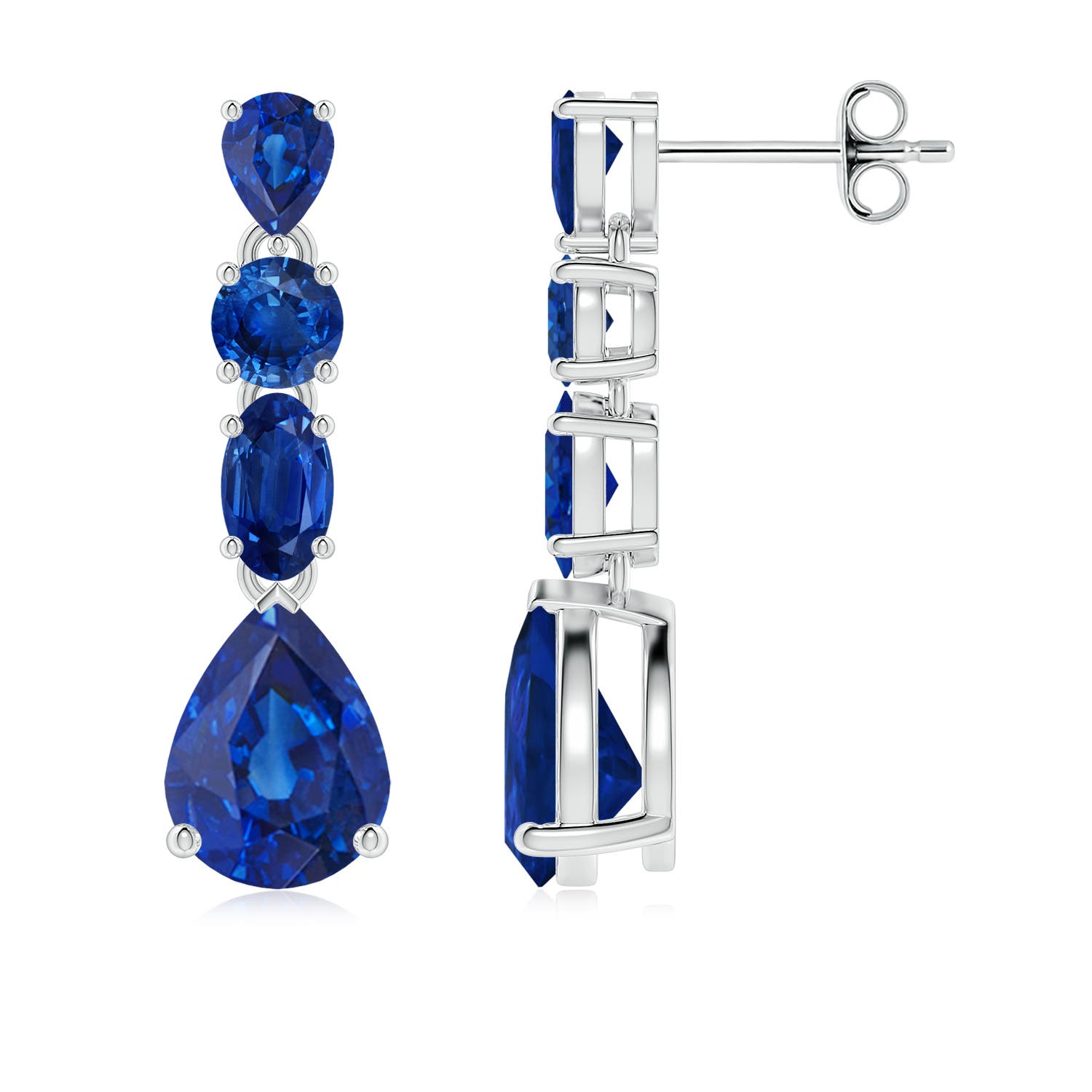 8x6mm AAA Multi-Shape Blue Sapphire Dangle Earrings in 18CT White Gold