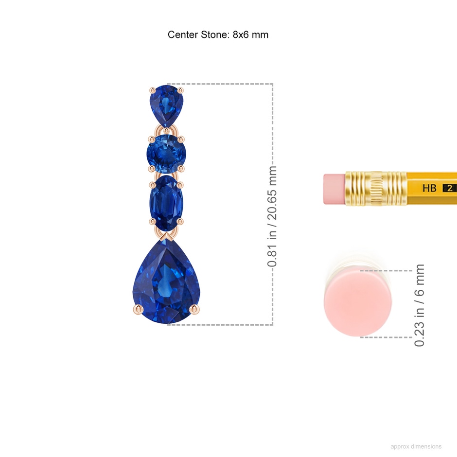 8x6mm AAA Multi-Shape Blue Sapphire Dangle Earrings in Rose Gold ruler