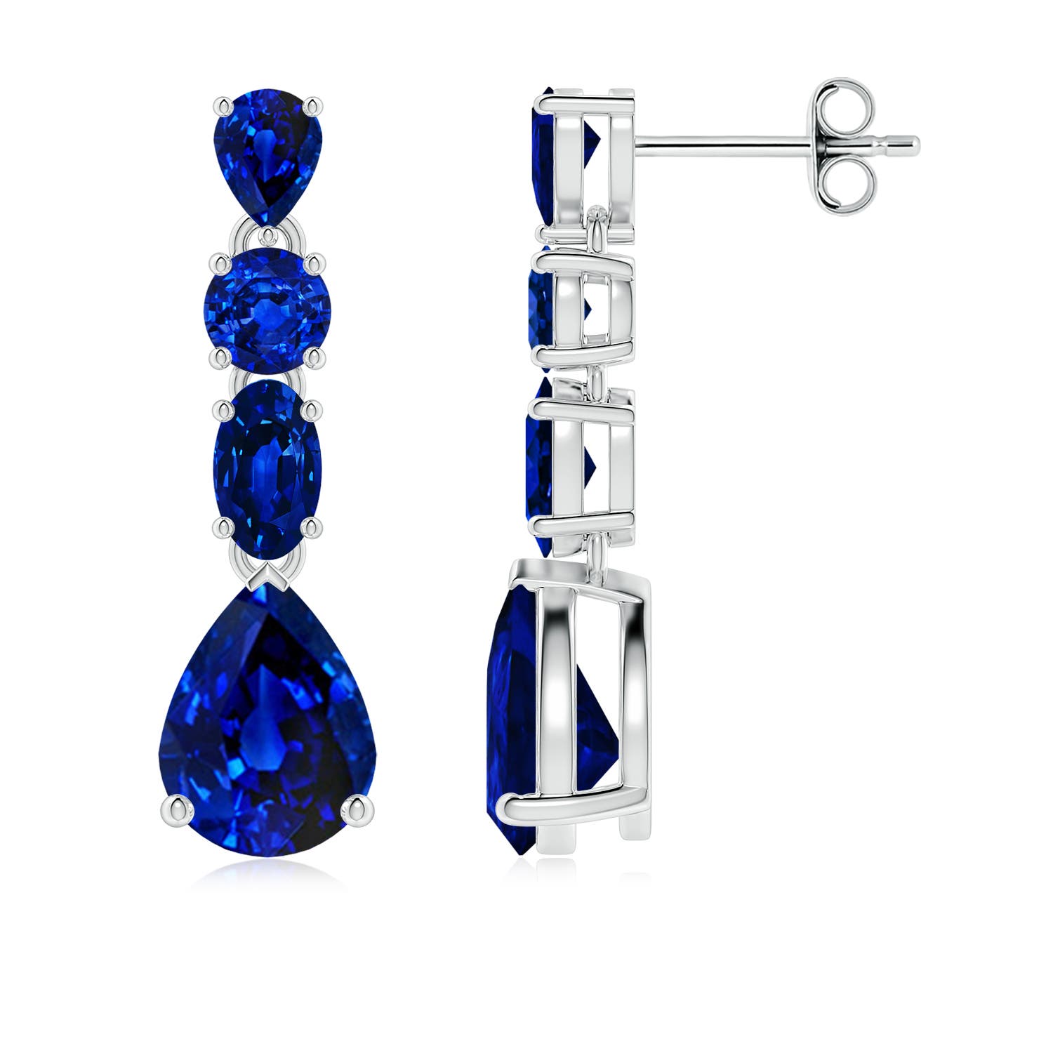 8x6mm AAAA Multi-Shape Blue Sapphire Dangle Earrings in 18K White Gold