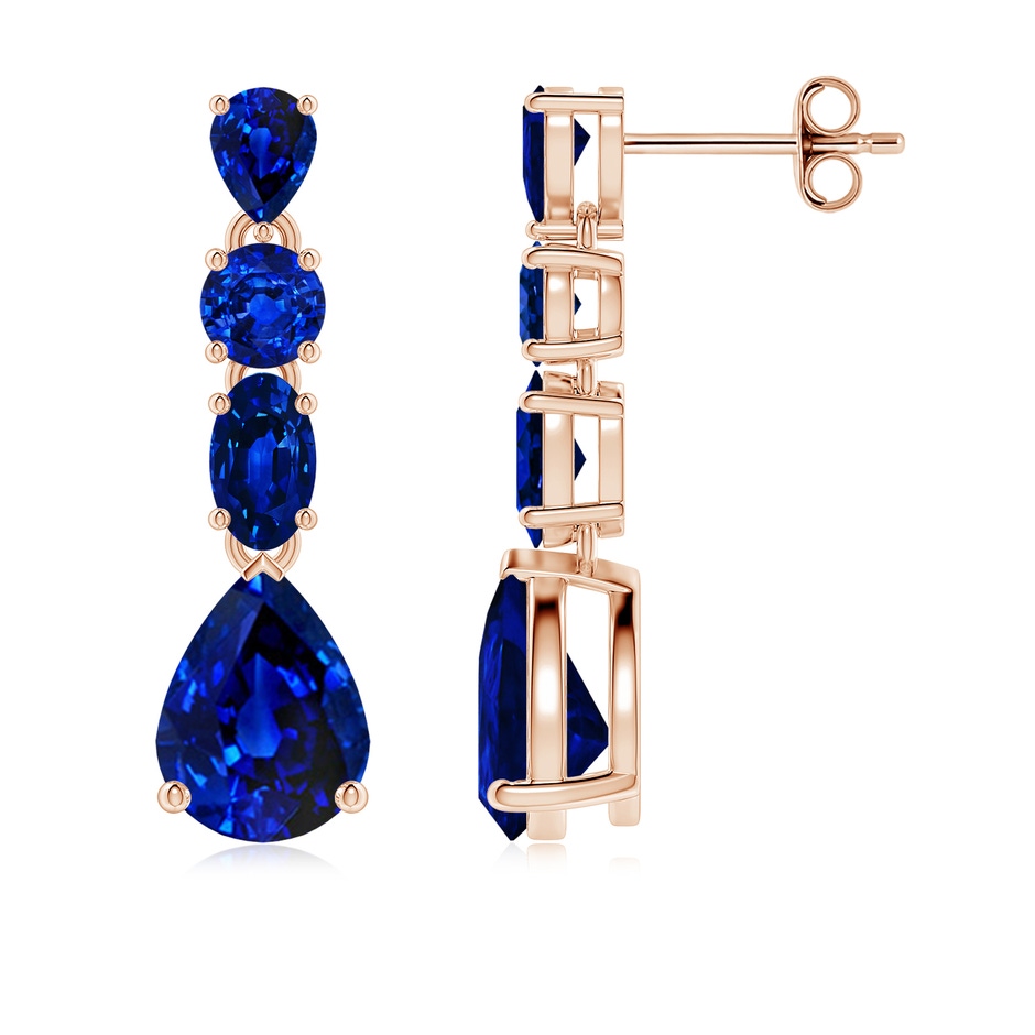 8x6mm AAAA Multi-Shape Blue Sapphire Dangle Earrings in Rose Gold 