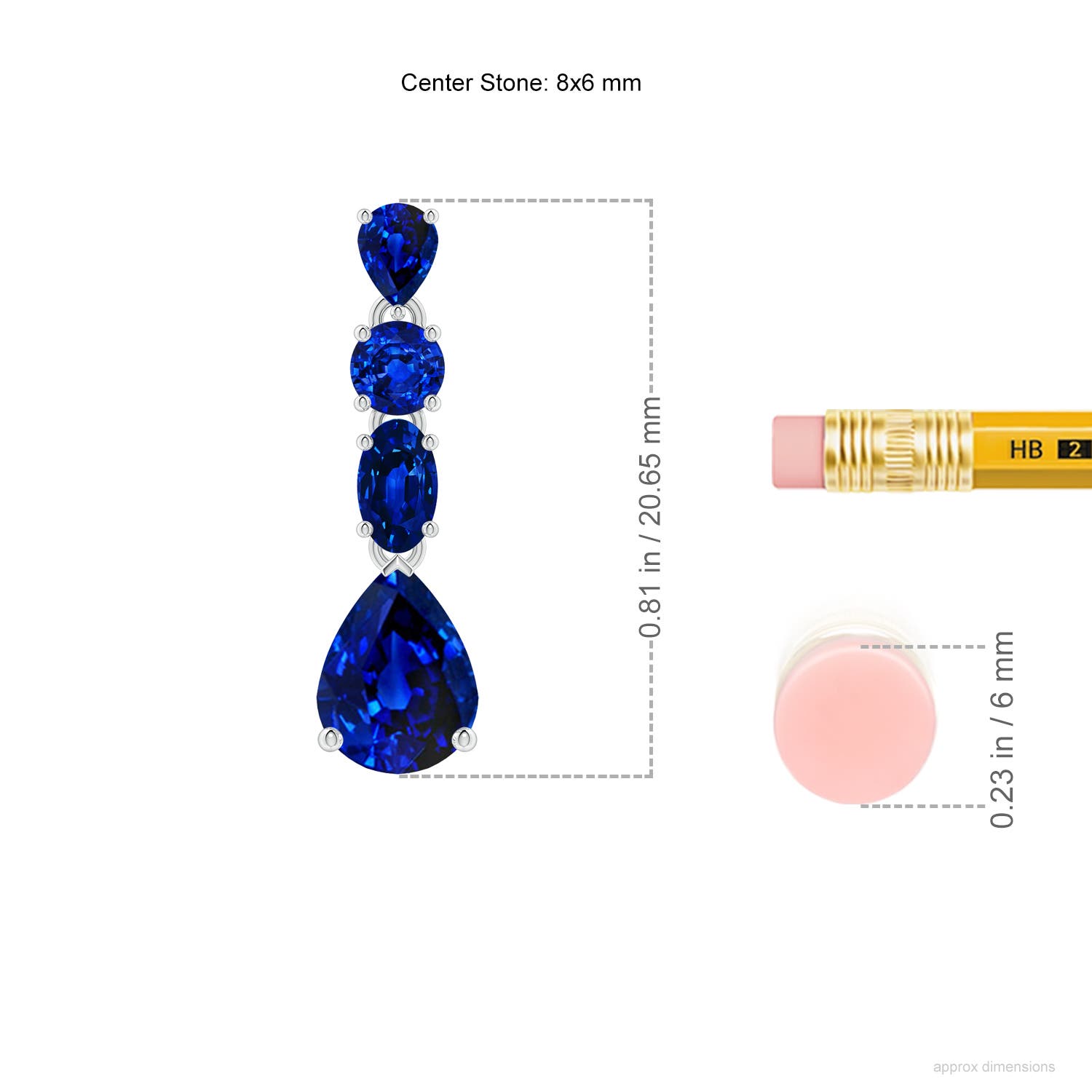 8x6mm AAAA Multi-Shape Blue Sapphire Dangle Earrings in White Gold - ruler