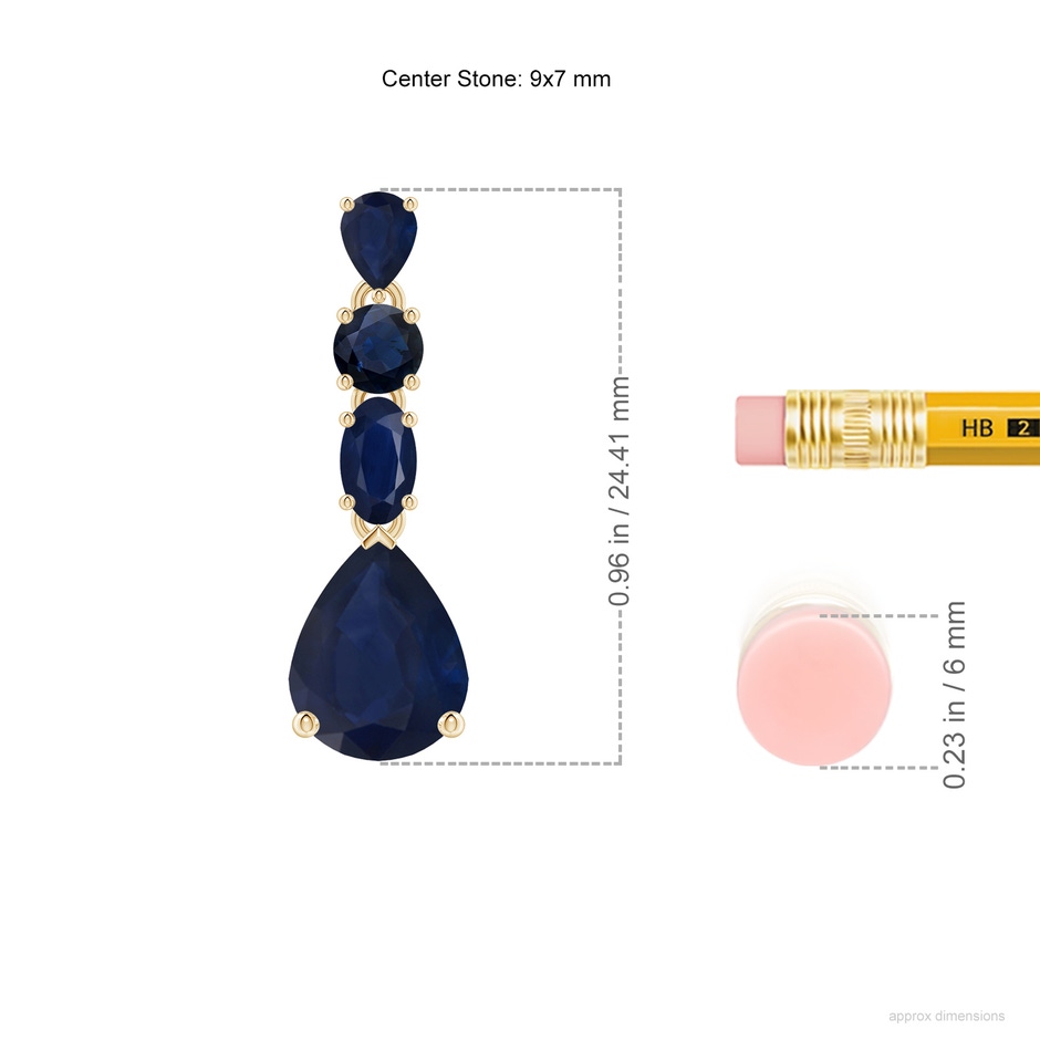 9x7mm A Multi-Shape Blue Sapphire Dangle Earrings in Yellow Gold ruler