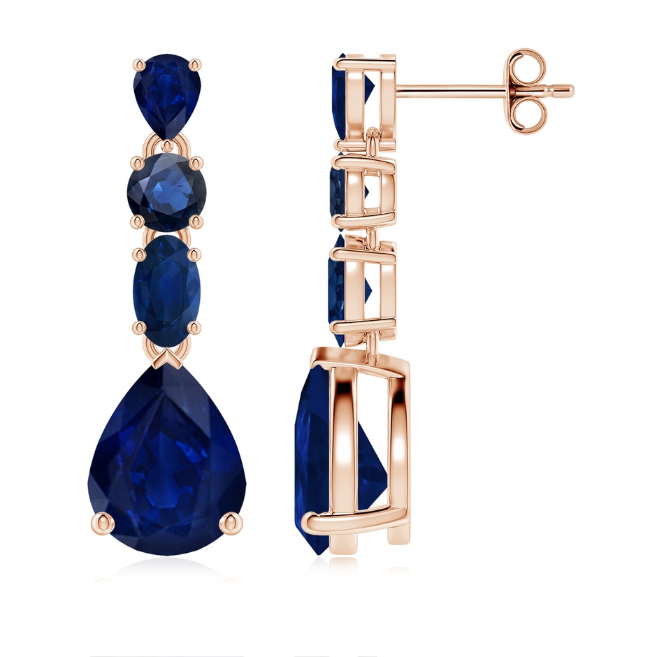 9x7mm AA Multi-Shape Blue Sapphire Dangle Earrings in Rose Gold 