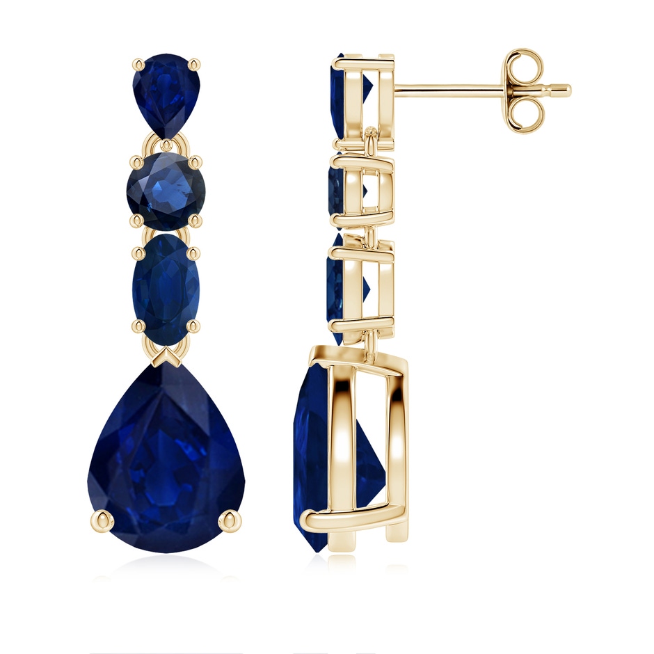 9x7mm AA Multi-Shape Blue Sapphire Dangle Earrings in Yellow Gold 