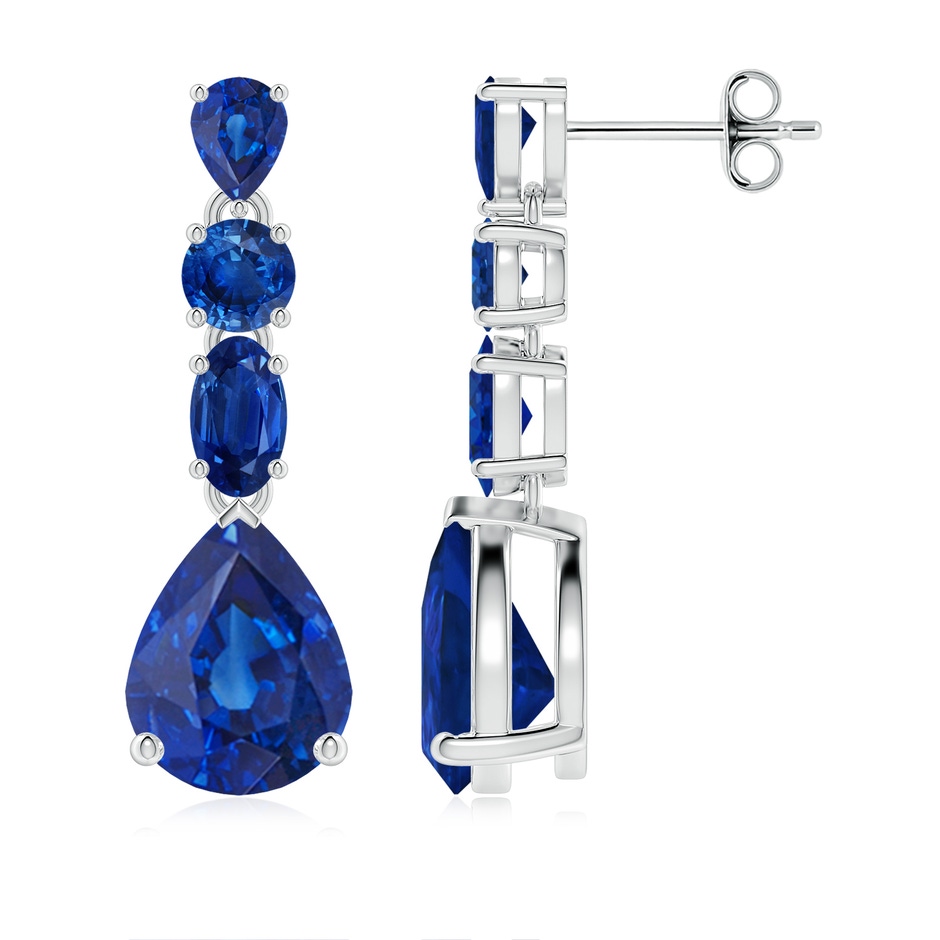 9x7mm AAA Multi-Shape Blue Sapphire Dangle Earrings in 18K White Gold 