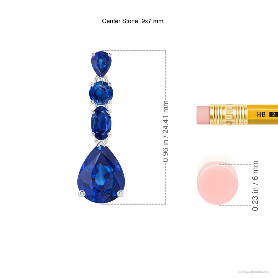 9x7mm AAA Multi-Shape Blue Sapphire Dangle Earrings in 18K White Gold ruler