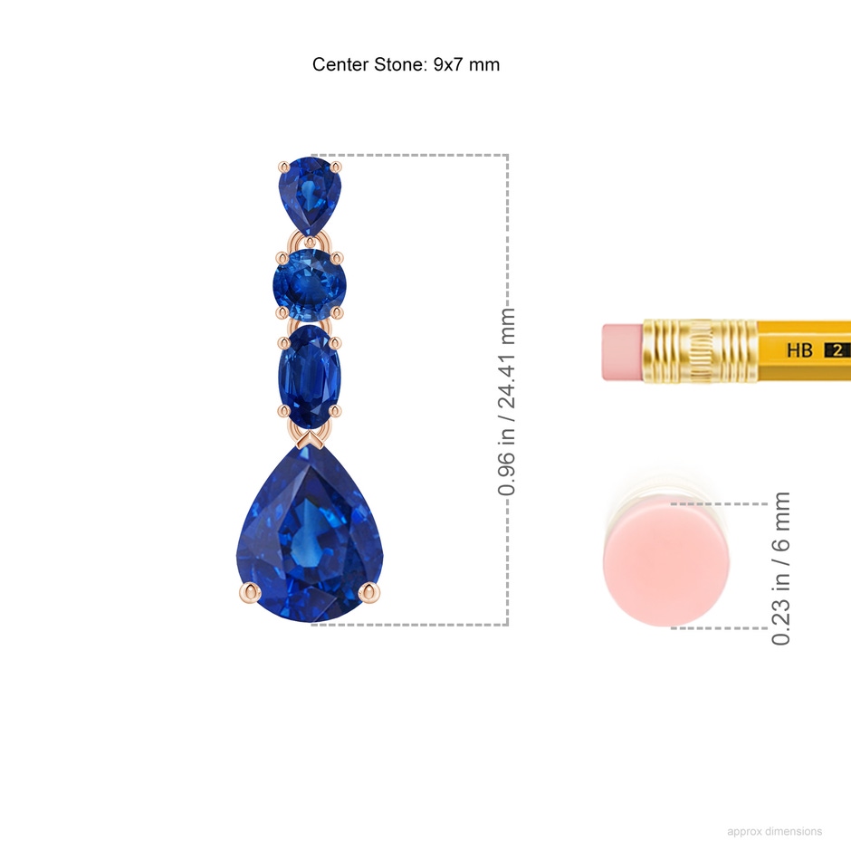 9x7mm AAA Multi-Shape Blue Sapphire Dangle Earrings in Rose Gold ruler