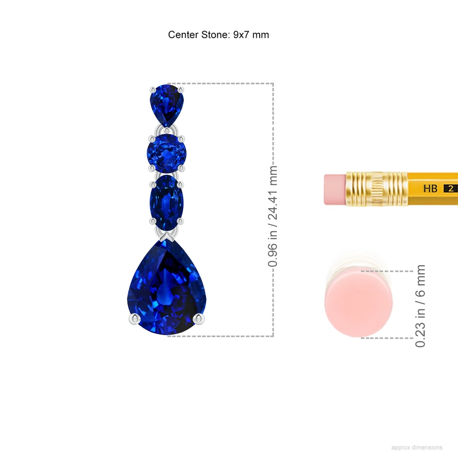 9x7mm AAAA Multi-Shape Blue Sapphire Dangle Earrings in P950 Platinum ruler