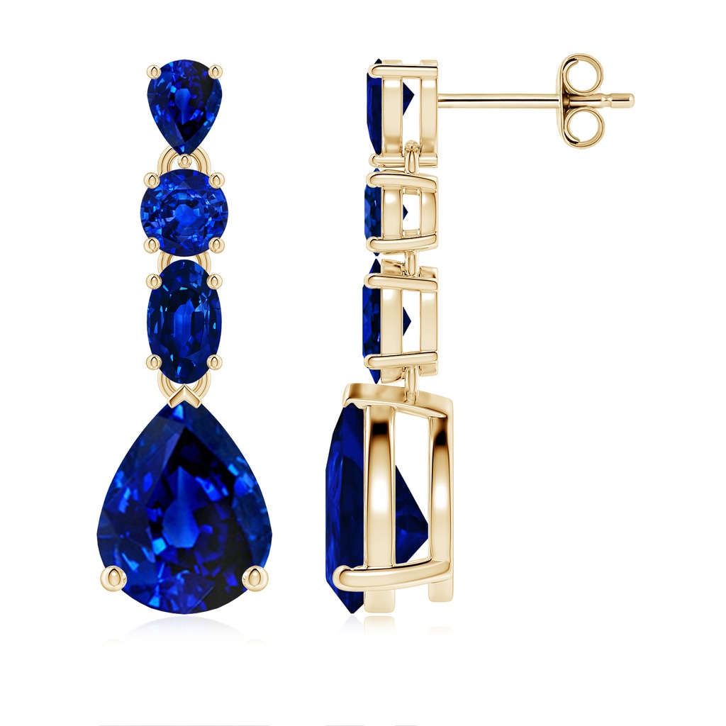 9x7mm Lab-Grown Multi-Shape Blue Sapphire Dangle Earrings in Yellow Gold