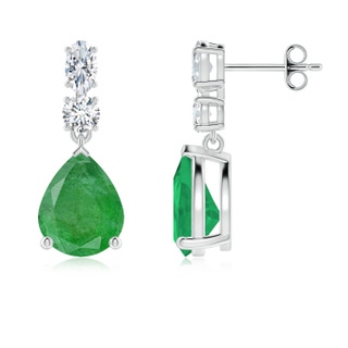 10x8mm A Pear Emerald Dangle Earrings with Diamond Accents in P950 Platinum