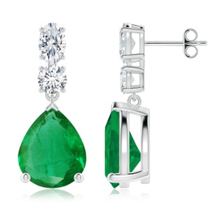12x10mm AA Pear Emerald Dangle Earrings with Diamond Accents in P950 Platinum
