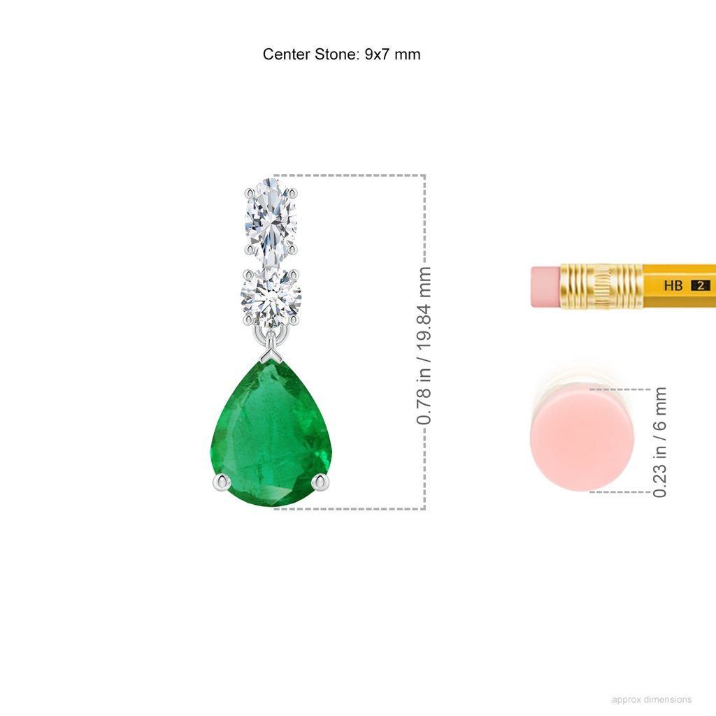9x7mm AA Pear Emerald Dangle Earrings with Diamond Accents in White Gold ruler