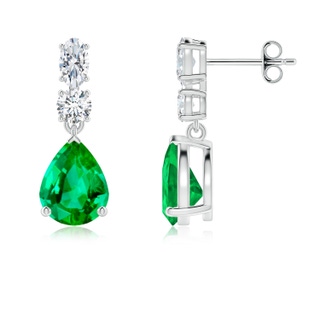 9x7mm AAA Pear Emerald Dangle Earrings with Diamond Accents in P950 Platinum