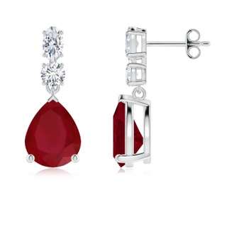 10x8mm AA Pear Ruby Dangle Earrings with Diamond Accents in P950 Platinum