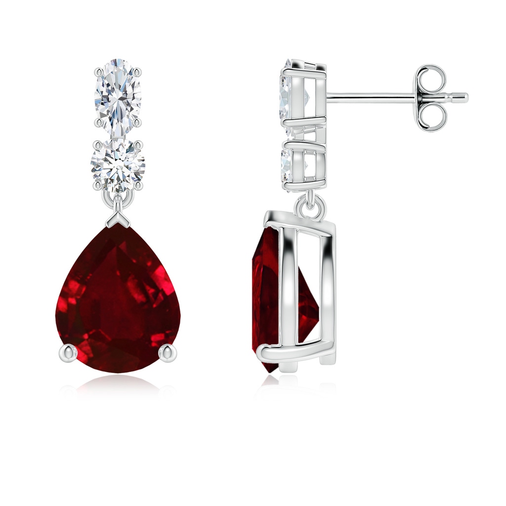 10x8mm AAAA Pear Ruby Dangle Earrings with Diamond Accents in P950 Platinum