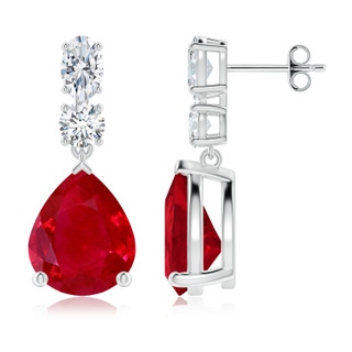 12x10mm AAA Pear Ruby Dangle Earrings with Diamond Accents in P950 Platinum