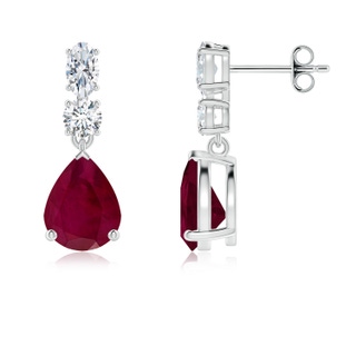 9x7mm A Pear Ruby Dangle Earrings with Diamond Accents in P950 Platinum