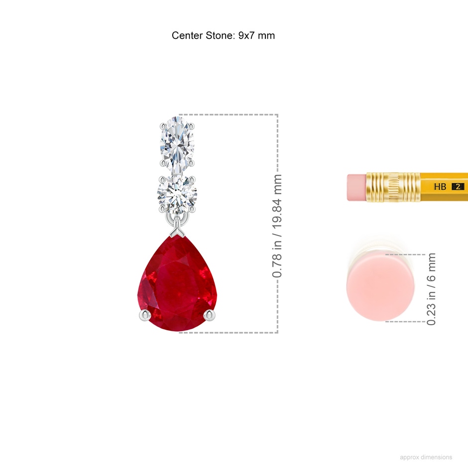 9x7mm AAA Pear Ruby Dangle Earrings with Diamond Accents in White Gold ruler