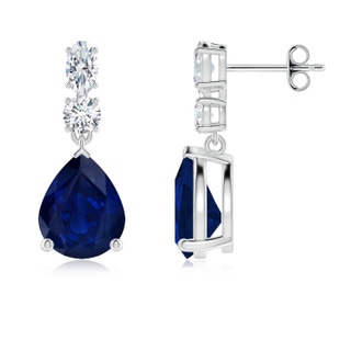 10x8mm AA Pear Blue Sapphire Dangle Earrings with Diamond Accents in P950 Platinum