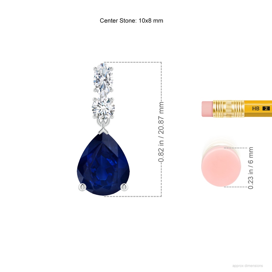 10x8mm AA Pear Blue Sapphire Dangle Earrings with Diamond Accents in P950 Platinum ruler