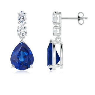 10x8mm AAA Pear Blue Sapphire Dangle Earrings with Diamond Accents in P950 Platinum