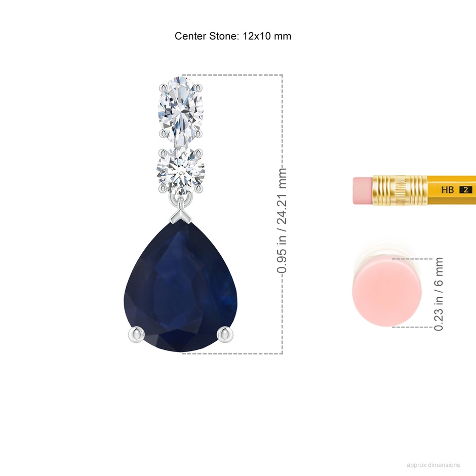 12x10mm A Pear Blue Sapphire Dangle Earrings with Diamond Accents in P950 Platinum ruler