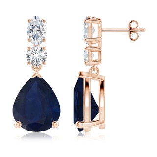 12x10mm A Pear Blue Sapphire Dangle Earrings with Diamond Accents in Rose Gold