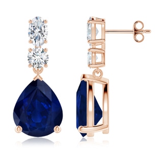 12x10mm AA Pear Blue Sapphire Dangle Earrings with Diamond Accents in 18K Rose Gold