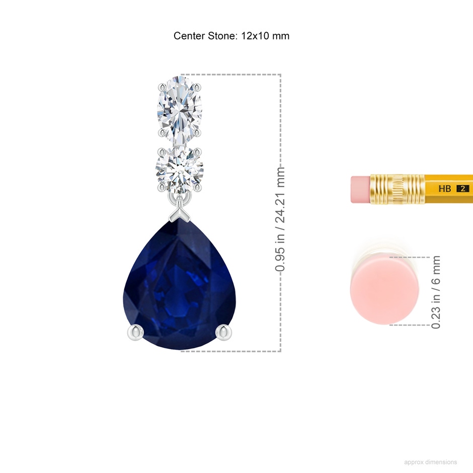 12x10mm AA Pear Blue Sapphire Dangle Earrings with Diamond Accents in P950 Platinum ruler