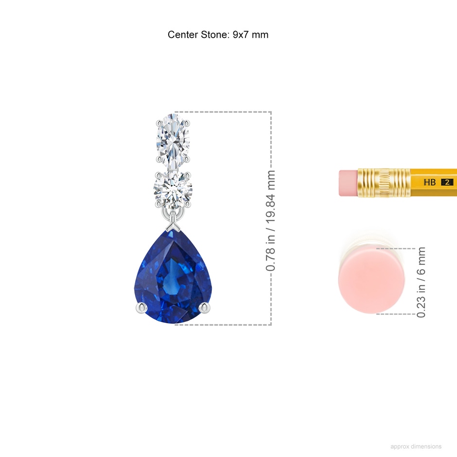 9x7mm AAA Pear Blue Sapphire Dangle Earrings with Diamond Accents in P950 Platinum ruler