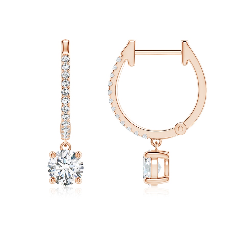 4.9mm GVS2 Round Diamond Hoop Drop Earrings with Accents in Rose Gold 