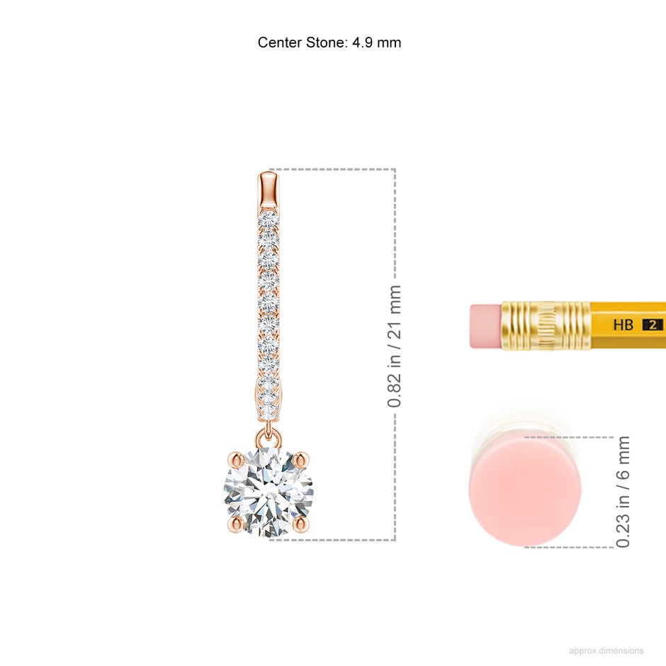 4.9mm GVS2 Round Diamond Hoop Drop Earrings with Accents in Rose Gold ruler